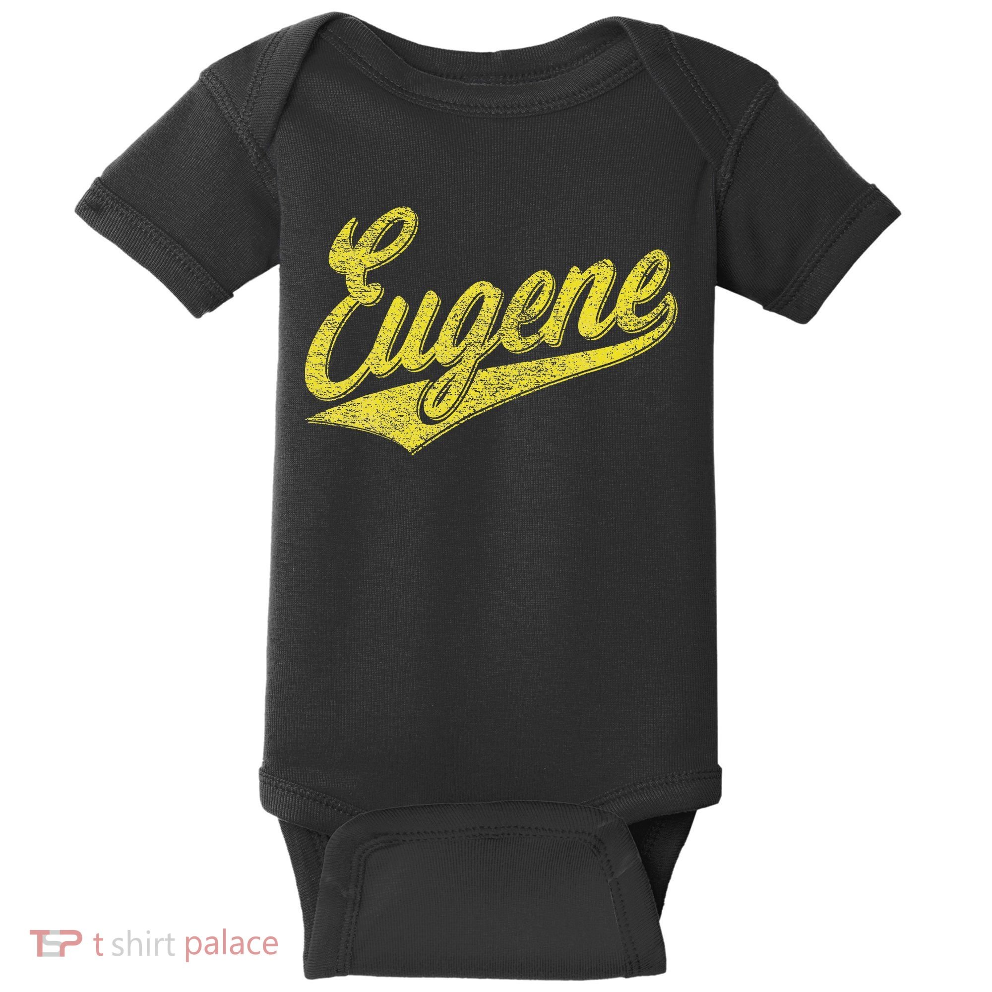 Eugene Oregon Flag Sports Baseball Script Jersey Swoosh Baby Bodysuit