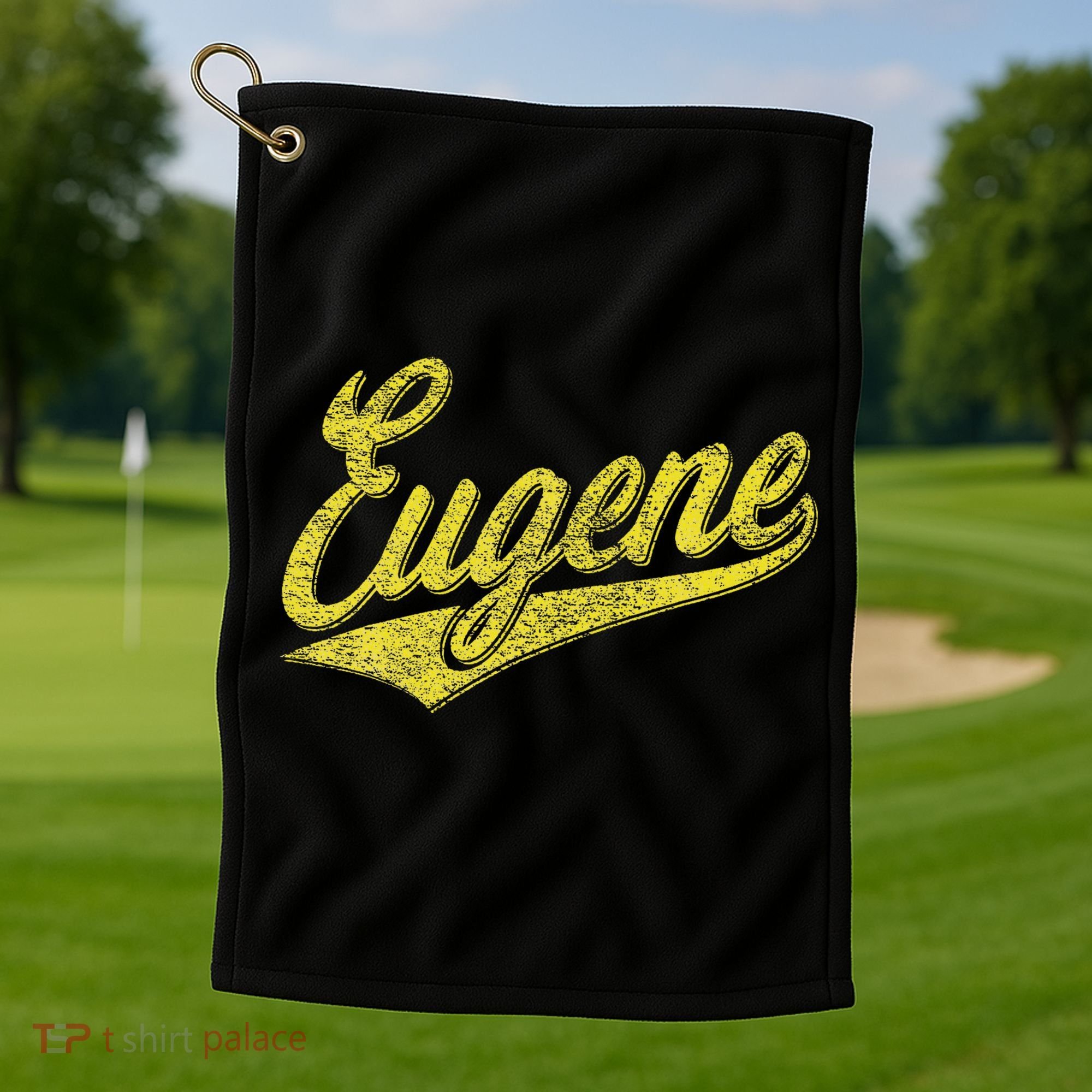 Eugene Oregon Flag Sports Baseball Script Jersey Swoosh Golf Towel