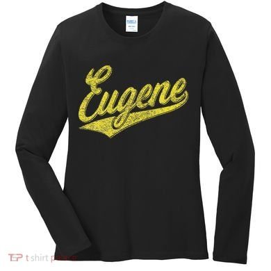 Eugene Oregon Flag Sports Baseball Script Jersey Swoosh Women's Long Sleeve Shirt