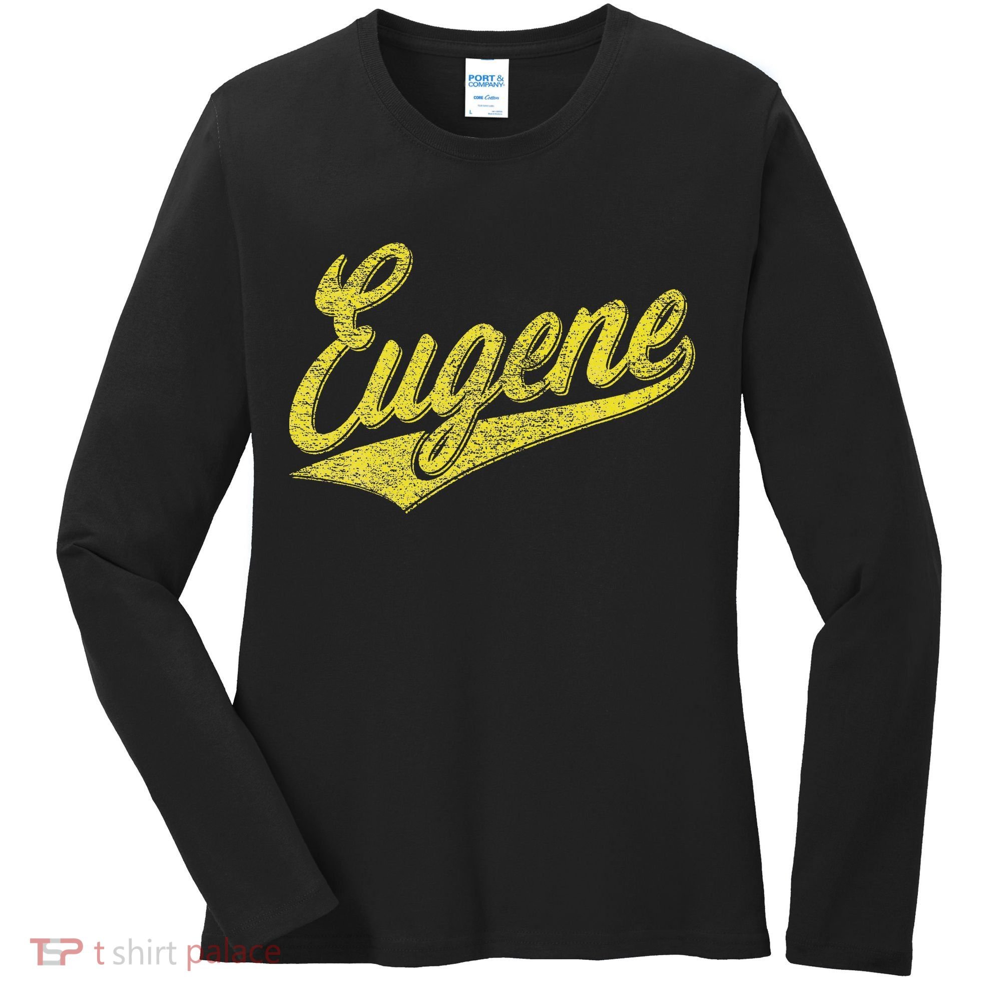 Eugene Oregon Flag Sports Baseball Script Jersey Swoosh Women's Long Sleeve Shirt