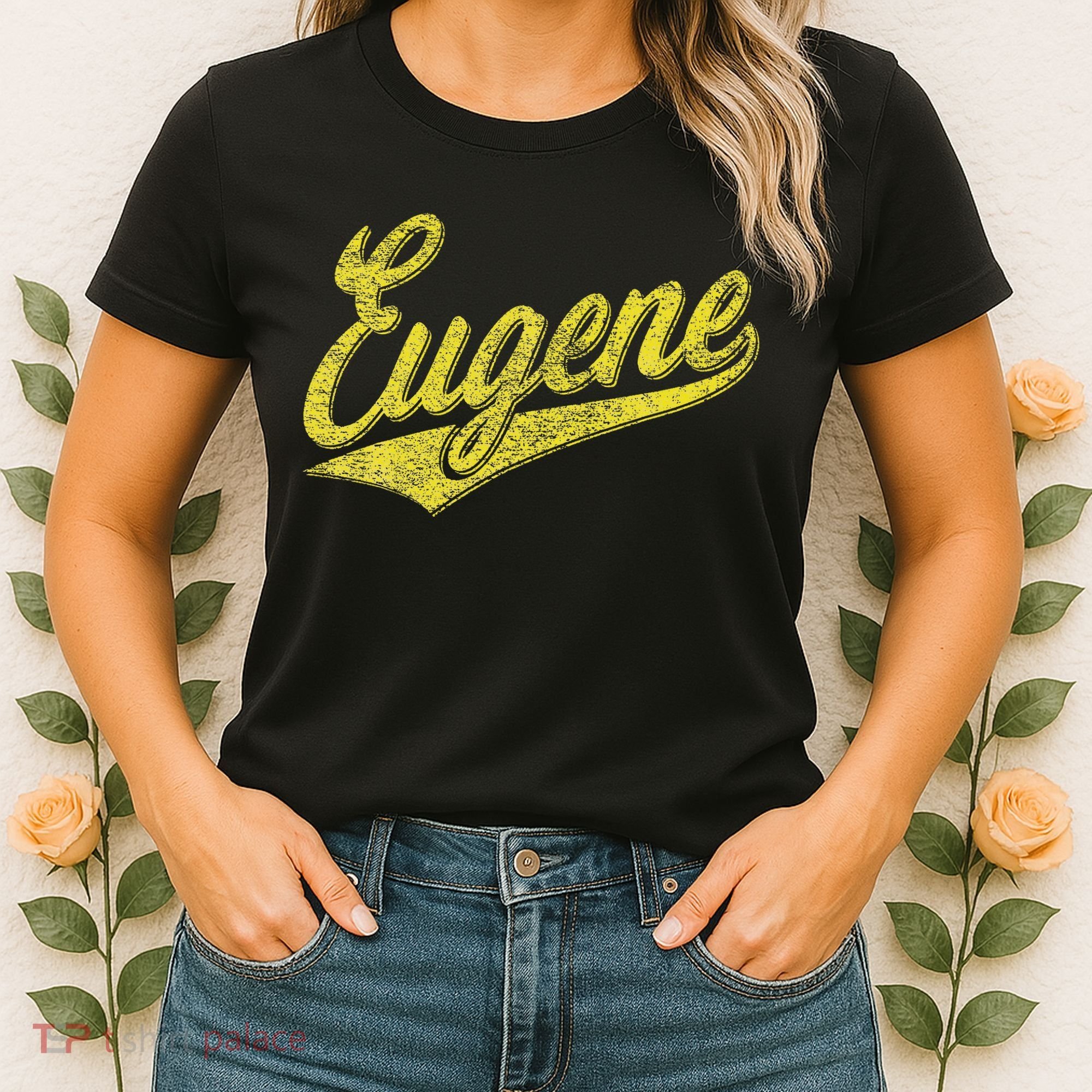 Eugene Oregon Flag Sports Baseball Script Jersey Swoosh Women's T-Shirt
