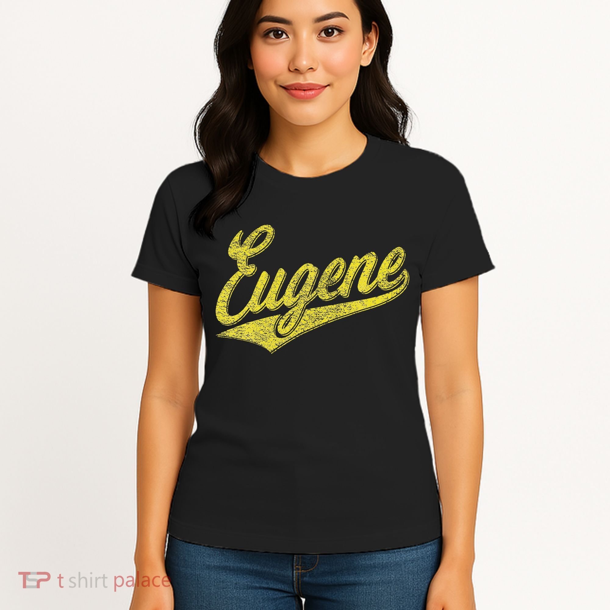 Eugene Oregon Flag Sports Baseball Script Jersey Swoosh Women's T-Shirt