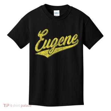 Eugene Oregon Flag Sports Baseball Script Jersey Swoosh Kids T-Shirt