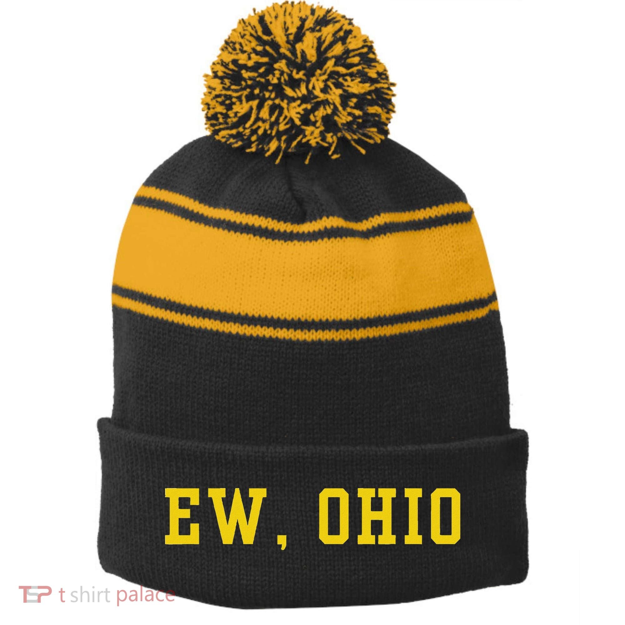 Ew Ohio Generation Z & Gen Alpha Brain Rot Funny Slang Stripe Pom Pom Beanie