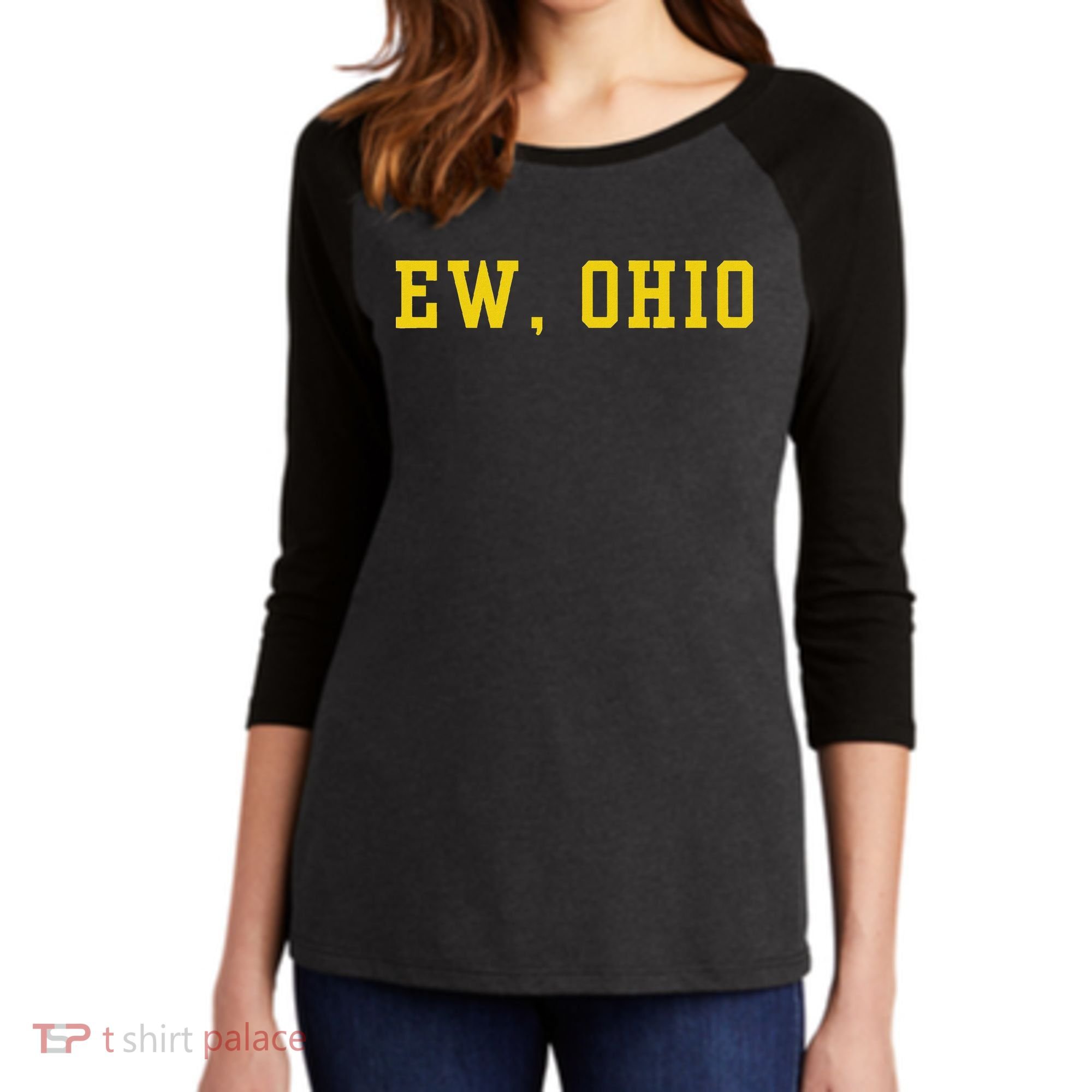 Ew Ohio Generation Z & Gen Alpha Brain Rot Funny Slang Women's Tri-Blend 3/4-Sleeve Raglan Shirt