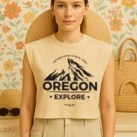 Explore Oregon Graphic Mountain Garment-Dyed Women's Muscle Tee thumb 4