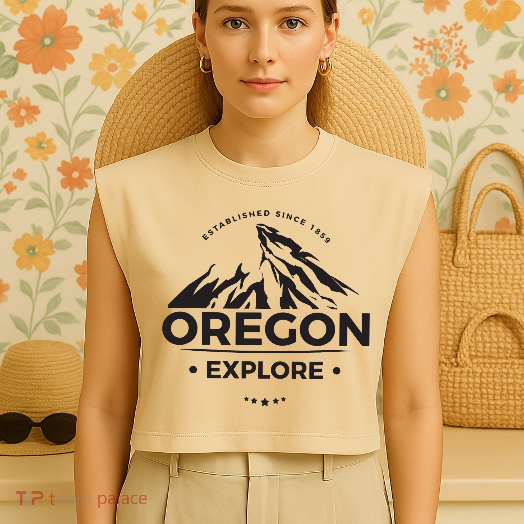 Explore Oregon Graphic Mountain Garment-Dyed Women's Muscle Tee