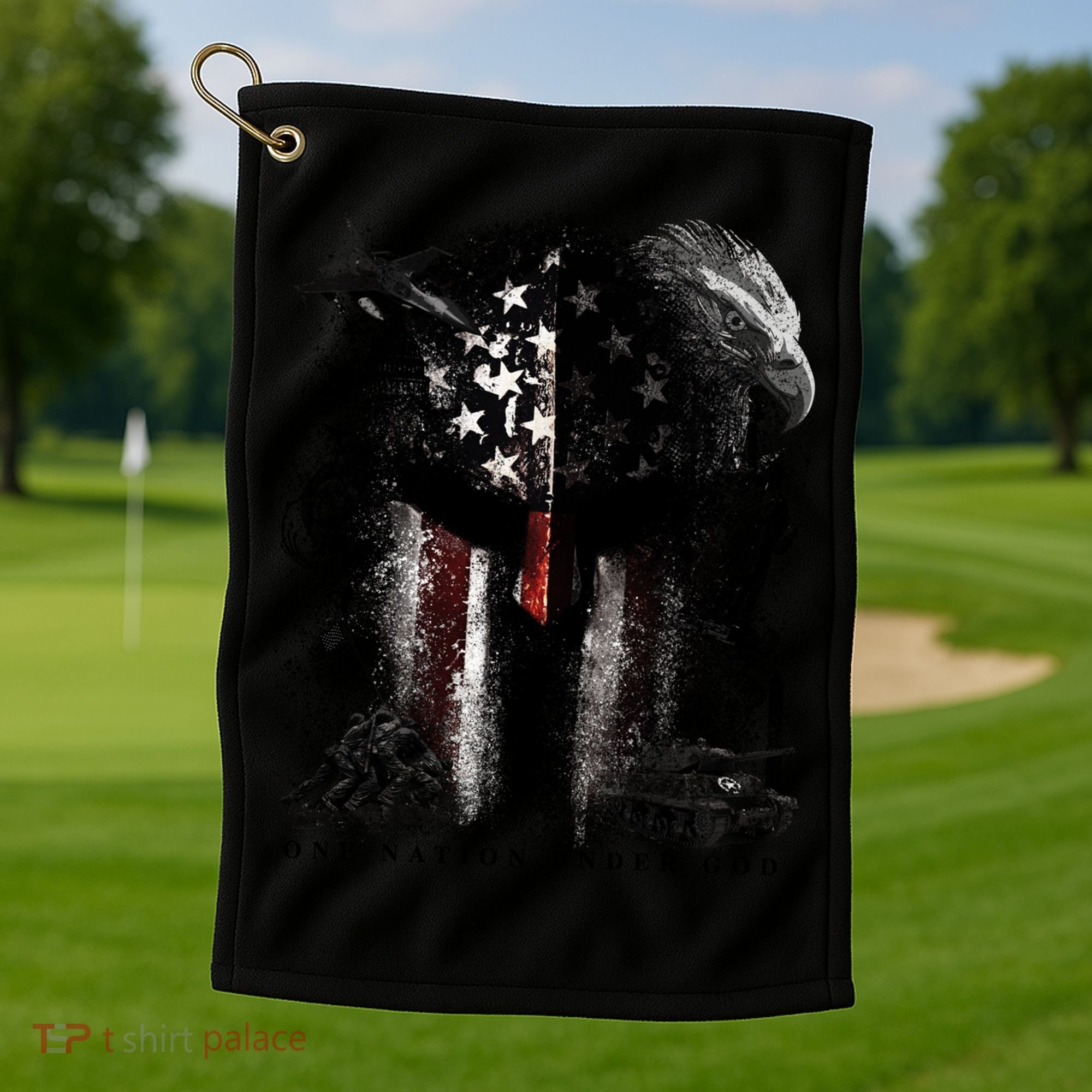 Epic One Nation Under God Usa Military Spartan Helmet Gift Golf Towel