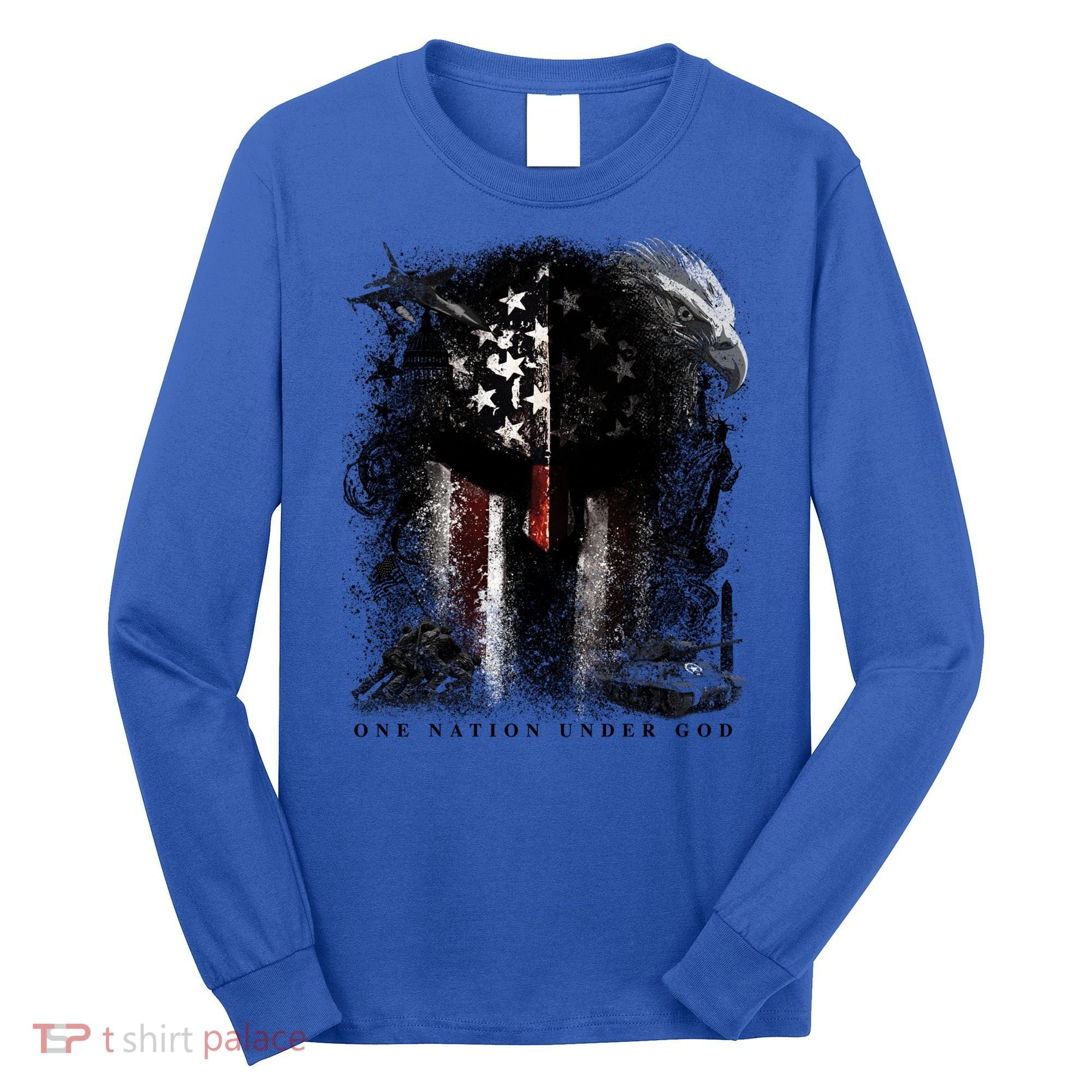 Epic One Nation Under God Usa Military Spartan Helmet Gift Long Sleeve Shirt