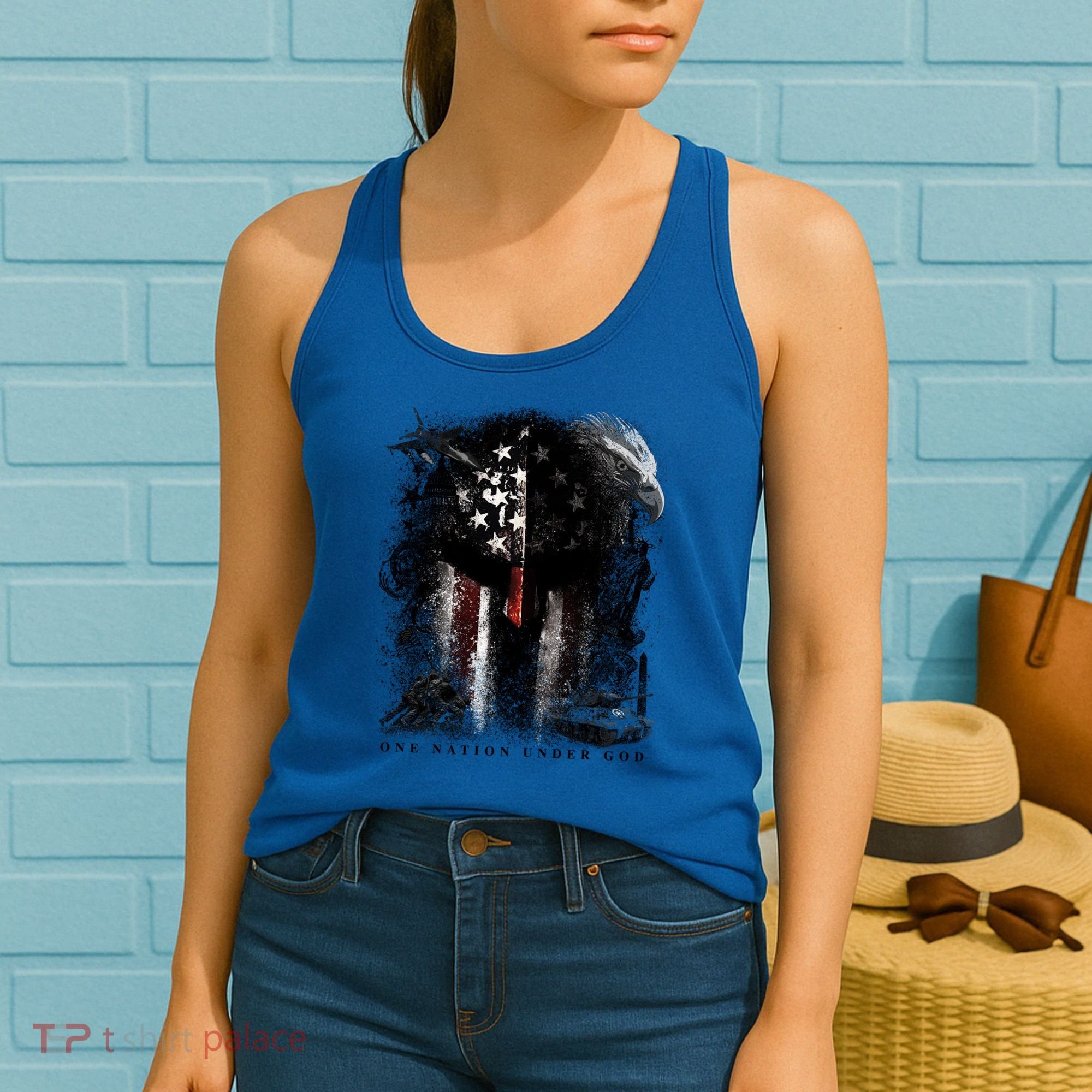 Epic One Nation Under God Usa Military Spartan Helmet Gift Women's Tank Top