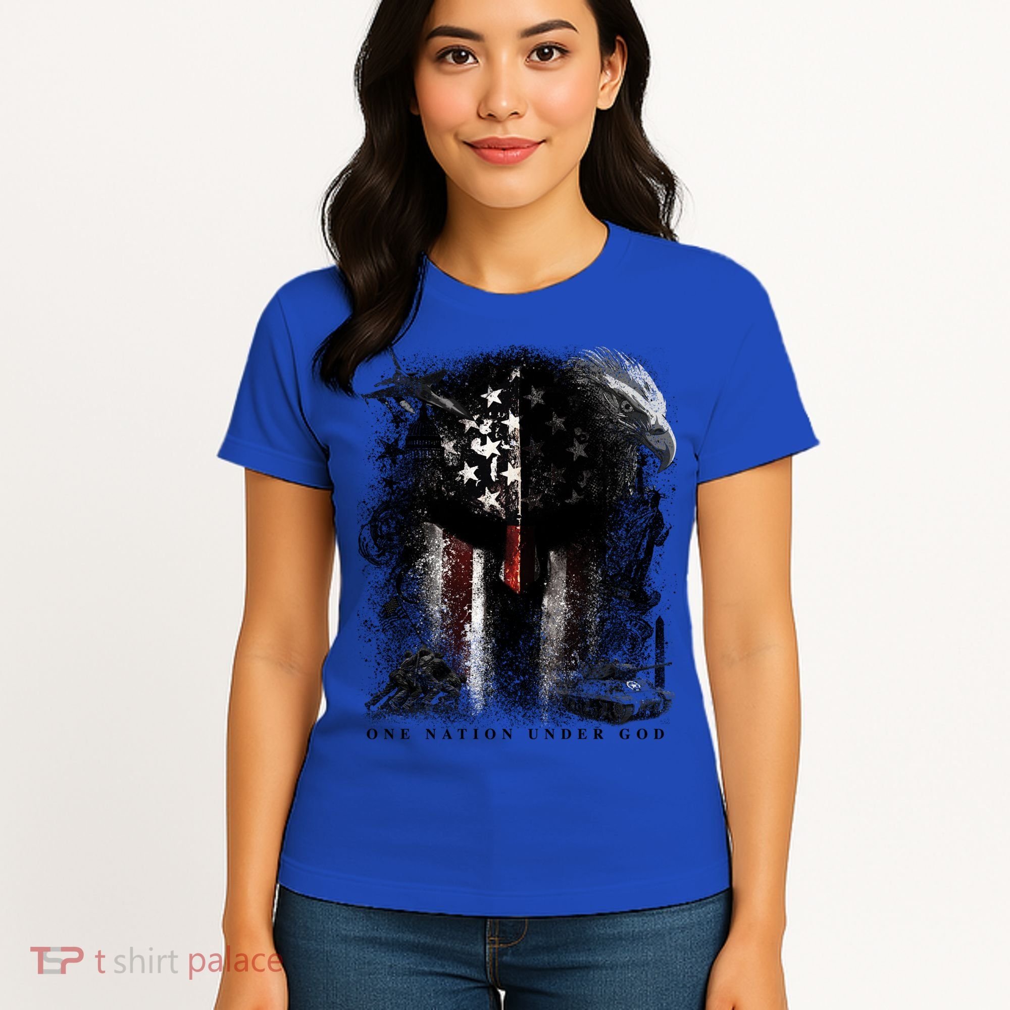 Epic One Nation Under God Usa Military Spartan Helmet Gift Women's T-Shirt