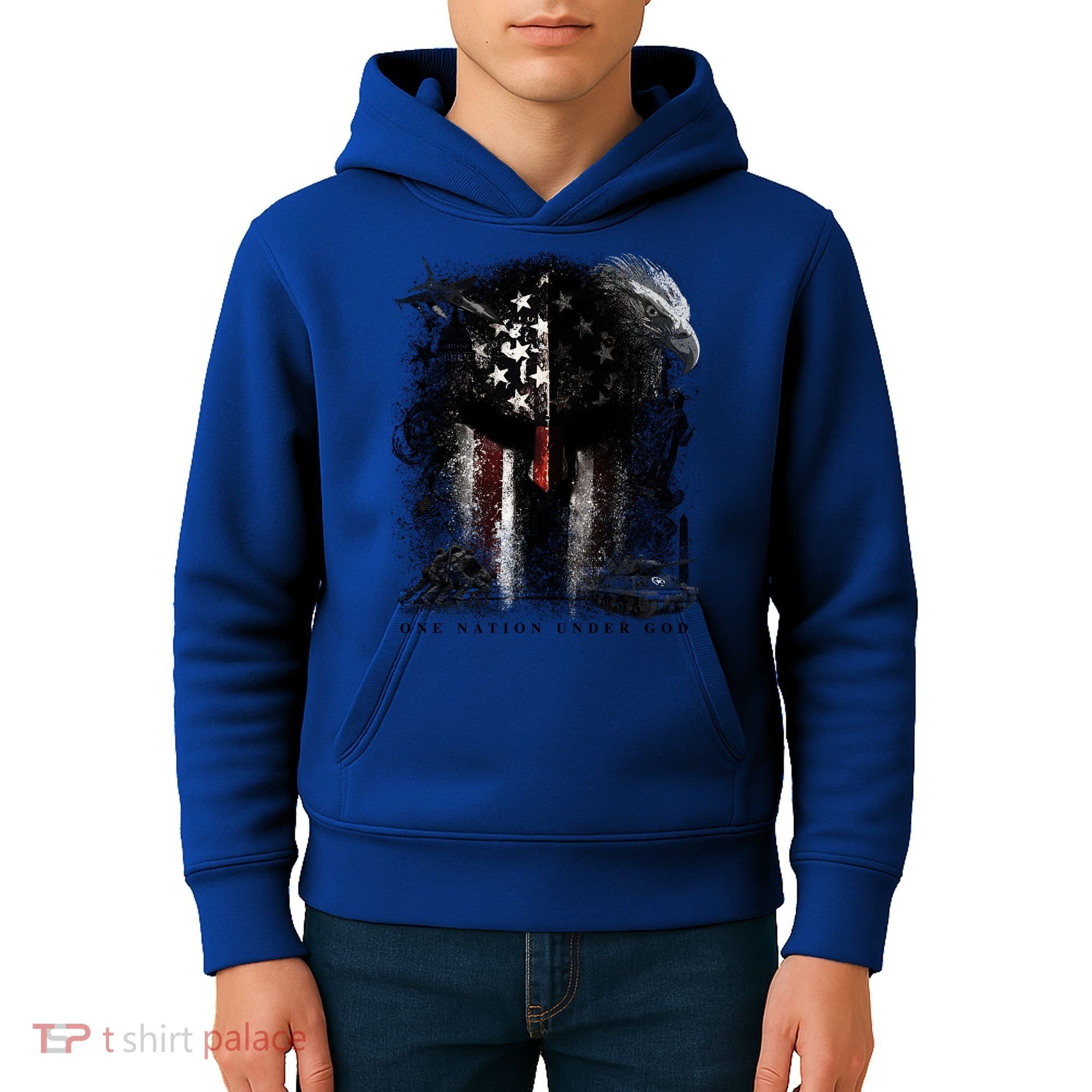 Epic One Nation Under God Usa Military Spartan Helmet Gift Kids Hoodie