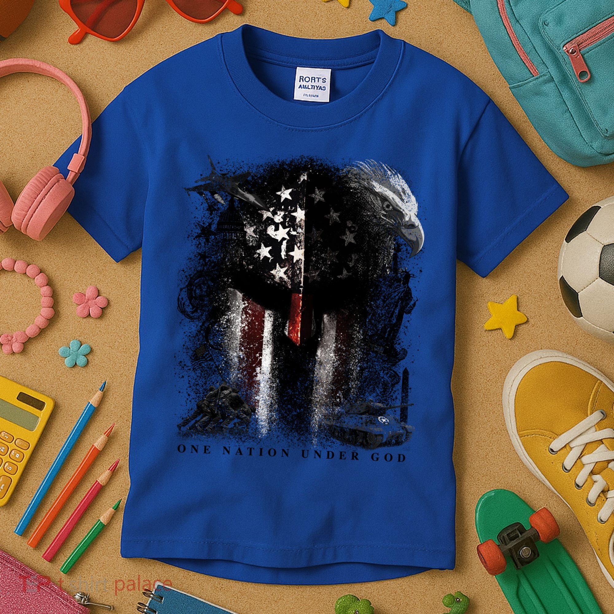 Epic One Nation Under God Usa Military Spartan Helmet Gift Kids T-Shirt