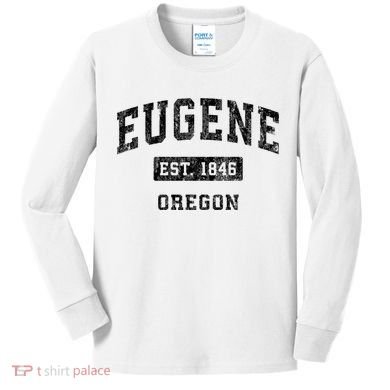 Eugene Oregon Or Vintage Established Sports Kids Long Sleeve Shirt
