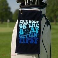 Errbody On The Boat Gettin Tipsy Retro Summer Waving Golf Towel thumb 2