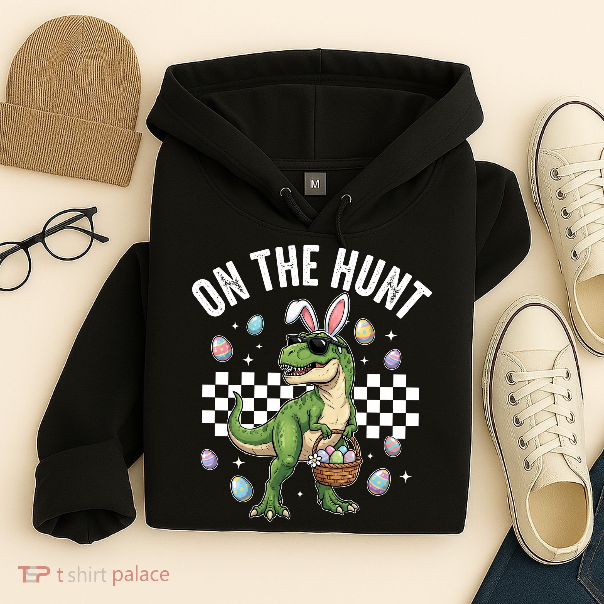 Easter On The Hunt Bunny Ears T-Rex Dinosaur  Hoodie