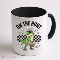 Easter On The Hunt Bunny Ears T-Rex Dinosaur  Coffee Mug thumb 1