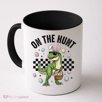 Easter On The Hunt Bunny Ears T-Rex Dinosaur  Coffee Mug thumb 0