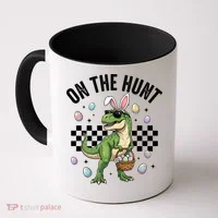 Easter On The Hunt Bunny Ears T-Rex Dinosaur  Coffee Mug thumb 0