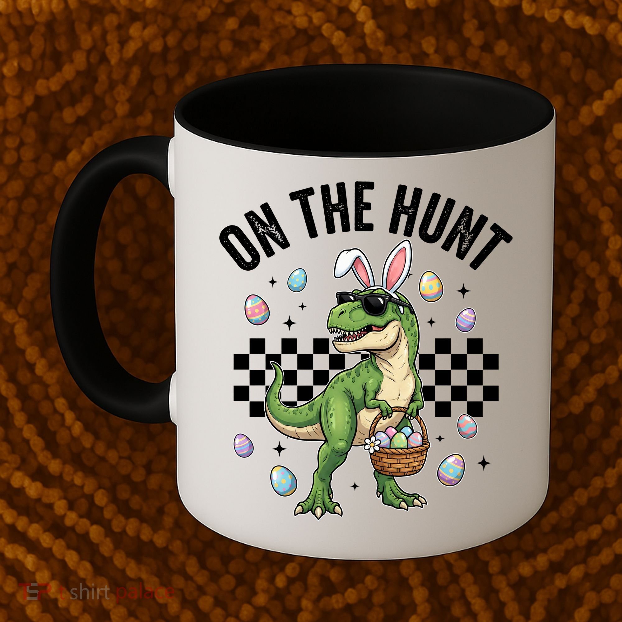 Easter On The Hunt Bunny Ears T-Rex Dinosaur  Coffee Mug
