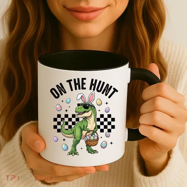 Easter On The Hunt Bunny Ears T-Rex Dinosaur  Coffee Mug