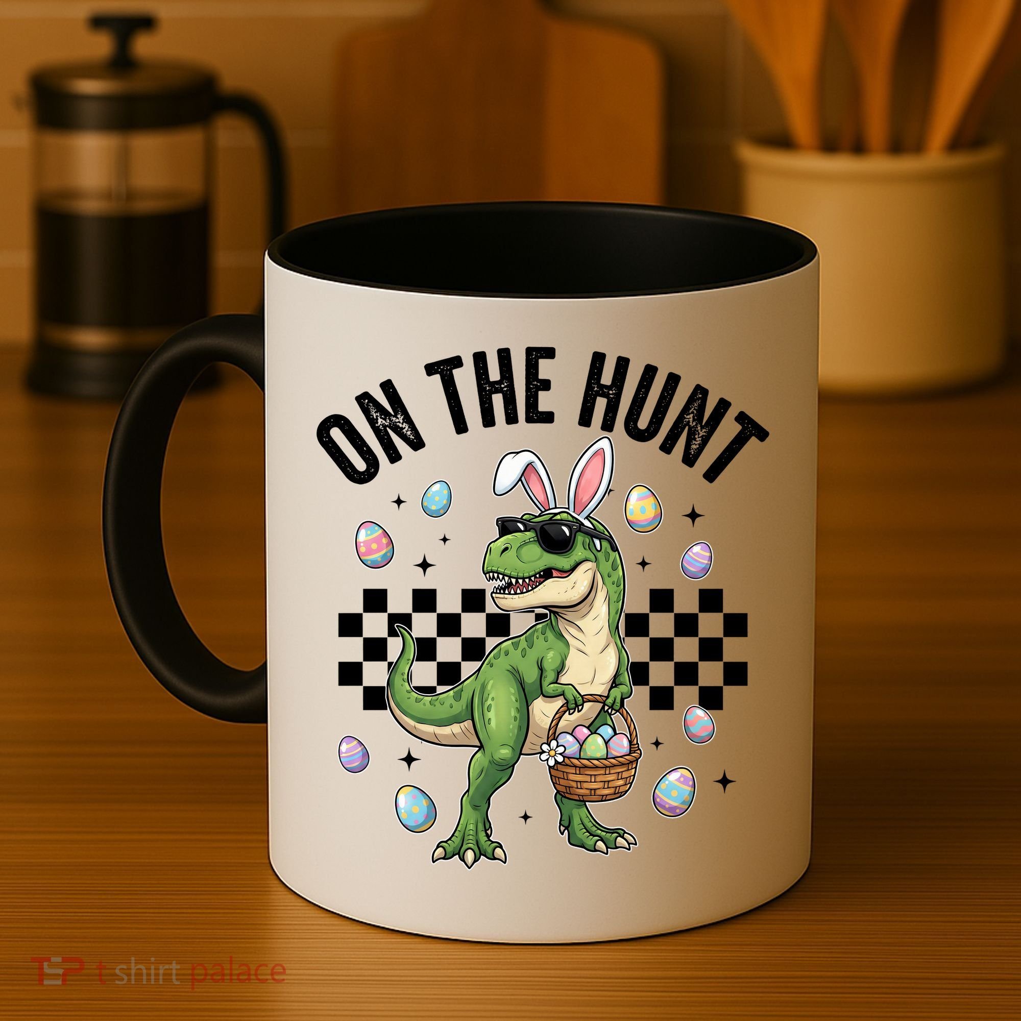 Easter On The Hunt Bunny Ears T-Rex Dinosaur  Coffee Mug
