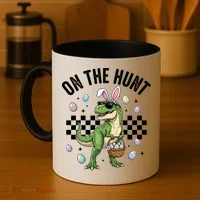 Easter On The Hunt Bunny Ears T-Rex Dinosaur  Coffee Mug thumb 4