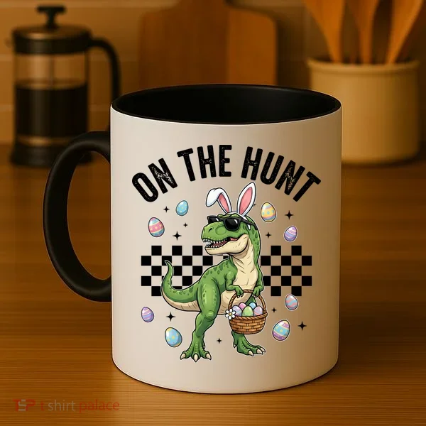 Easter On The Hunt Bunny Ears T-Rex Dinosaur  Coffee Mug