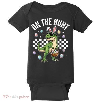 Easter On The Hunt Bunny Ears T-Rex Dinosaur  Baby Bodysuit