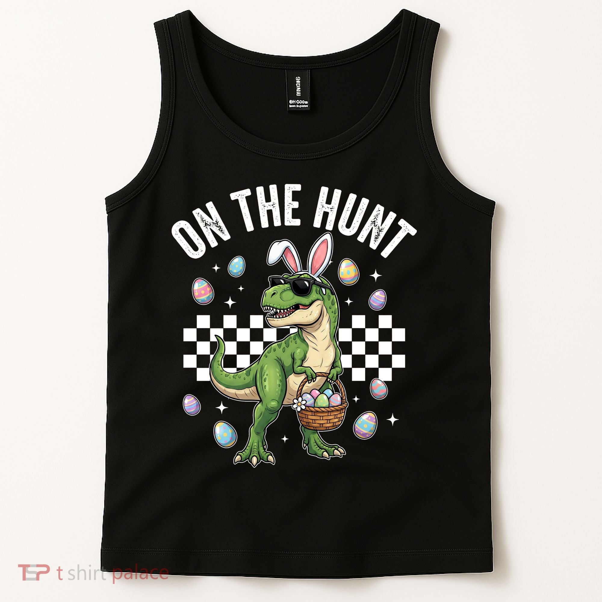 Easter On The Hunt Bunny Ears T-Rex Dinosaur  Tank Top