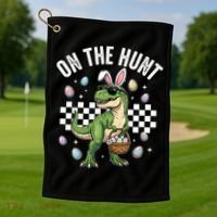 Easter On The Hunt Bunny Ears T-Rex Dinosaur  Golf Towel thumb 1