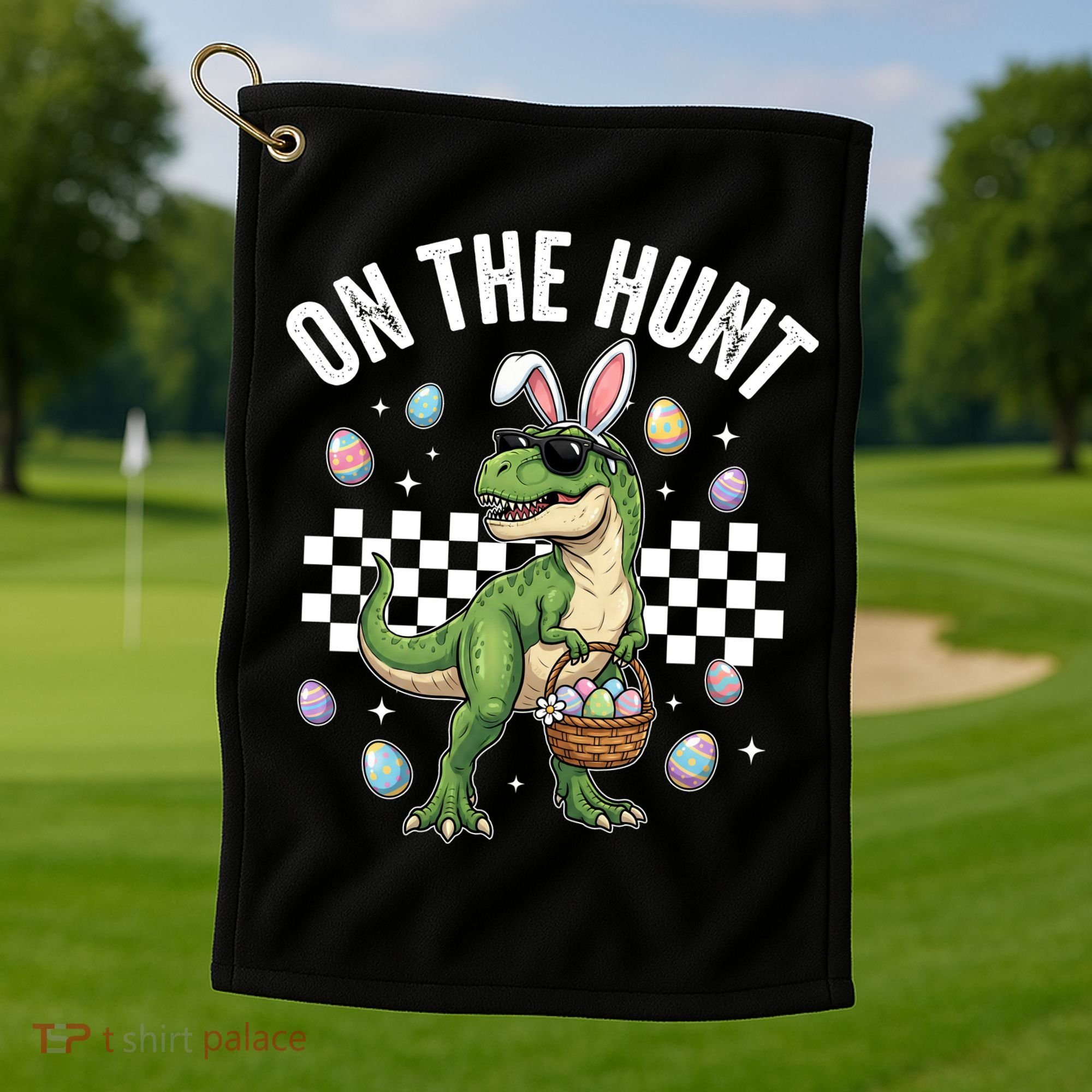Easter On The Hunt Bunny Ears T-Rex Dinosaur  Golf Towel