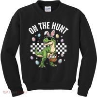 Easter On The Hunt Bunny Ears T-Rex Dinosaur  Kids Sweatshirt thumb 0