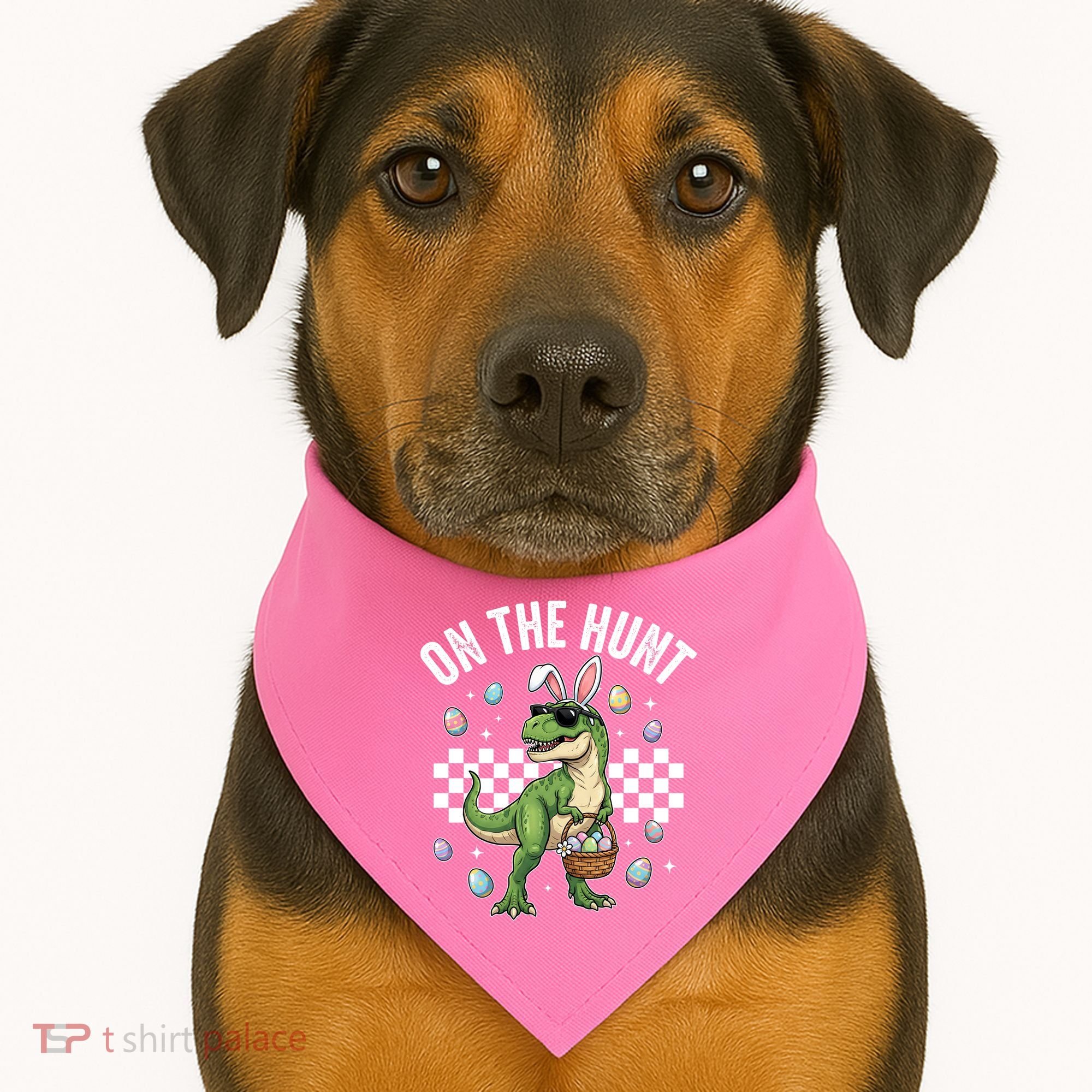 Easter On The Hunt Bunny Ears T-Rex Dinosaur  USA-Made Doggie Bandana