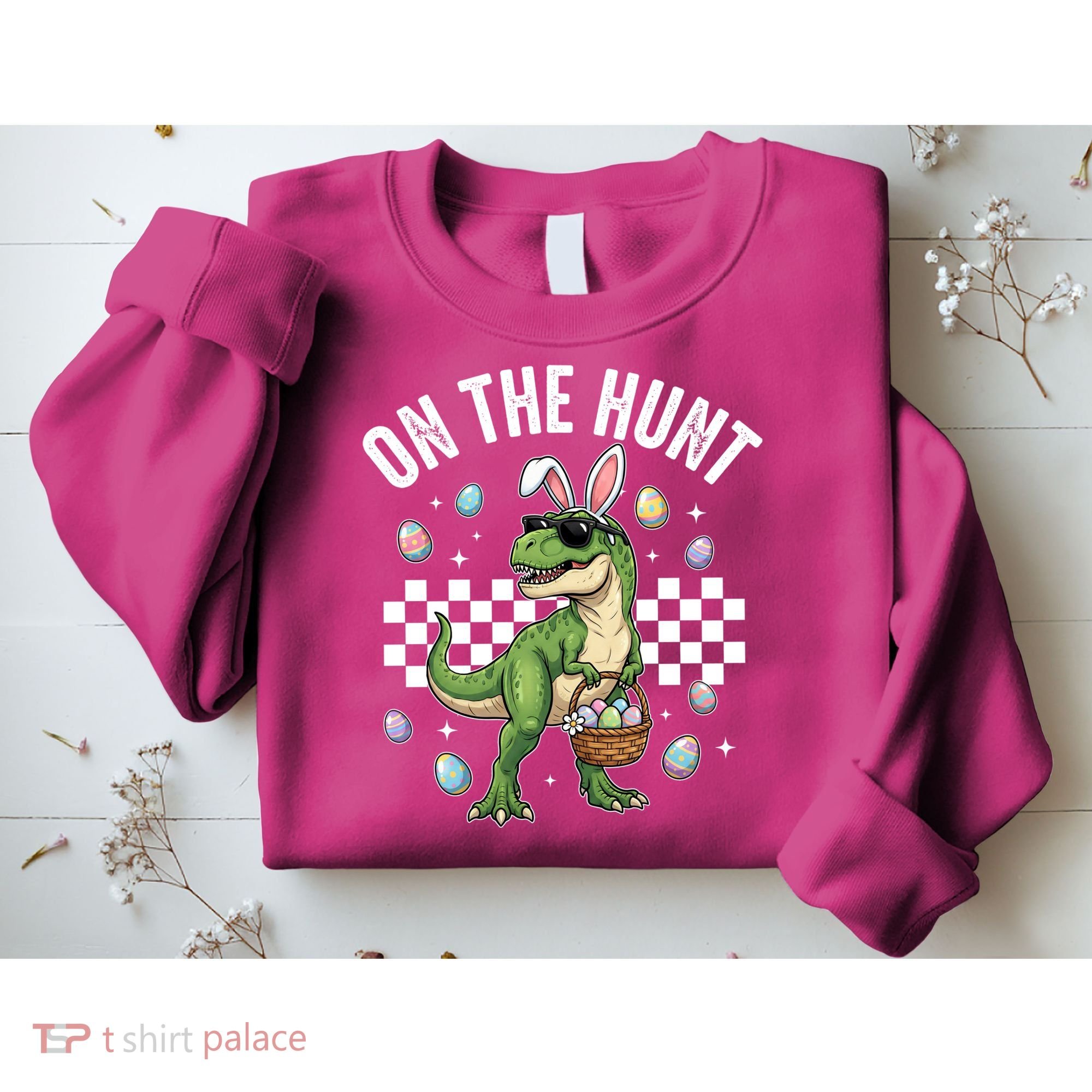 Easter On The Hunt Bunny Ears T-Rex Dinosaur  Sweatshirt