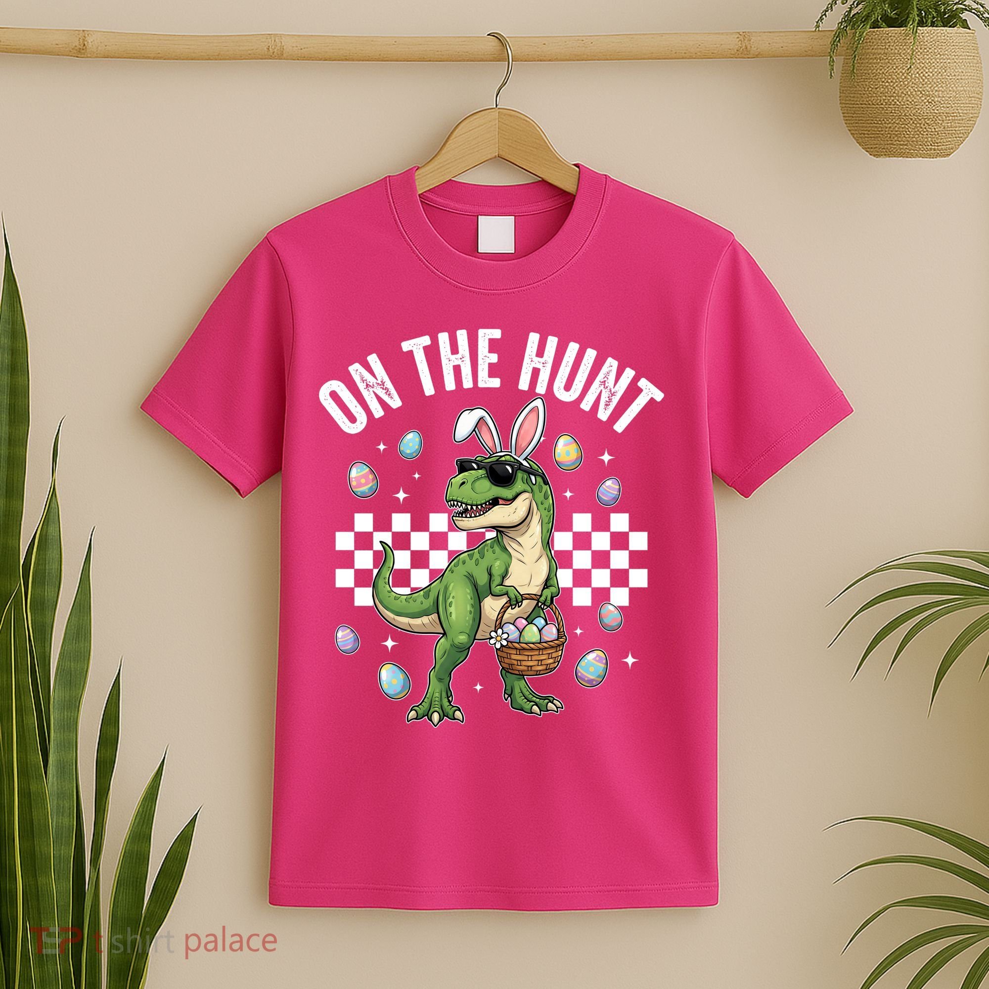 Easter On The Hunt Bunny Ears T-Rex Dinosaur  T-Shirt