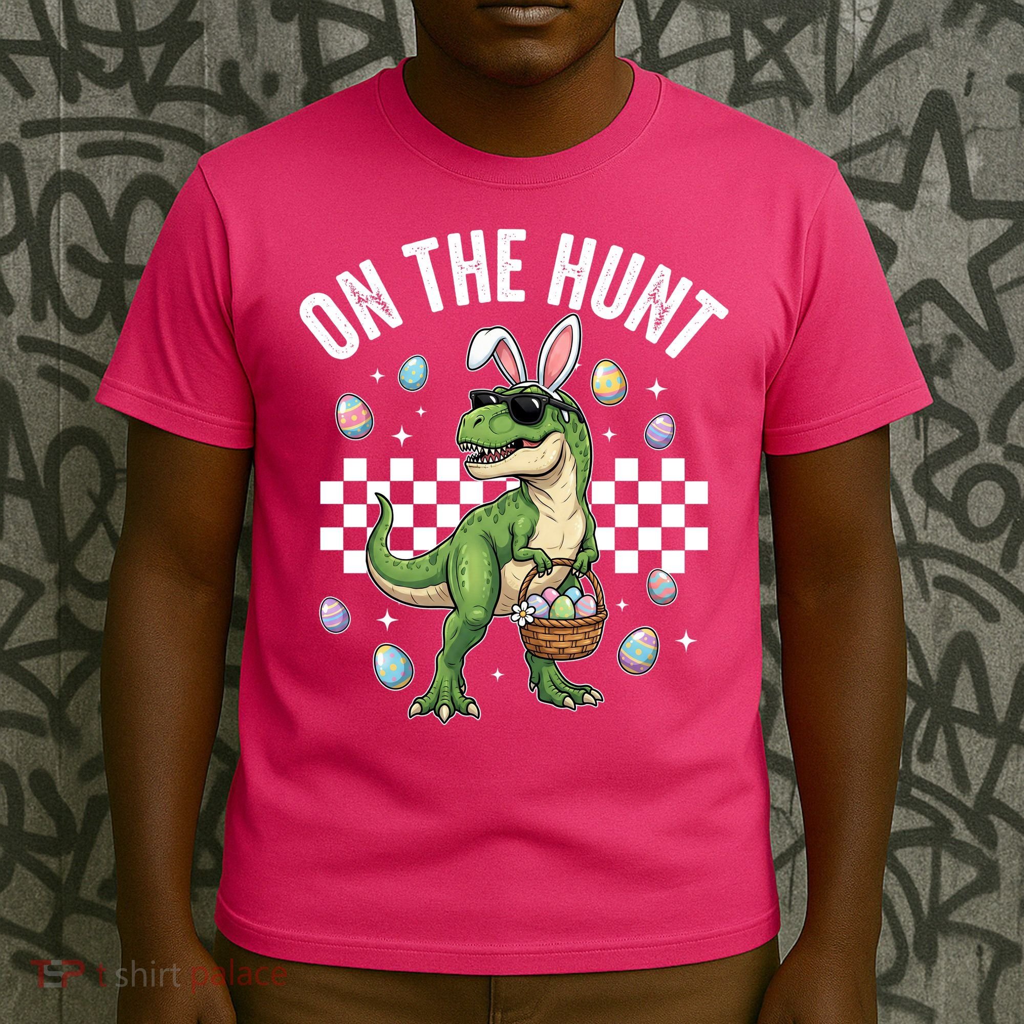 Easter On The Hunt Bunny Ears T-Rex Dinosaur  T-Shirt