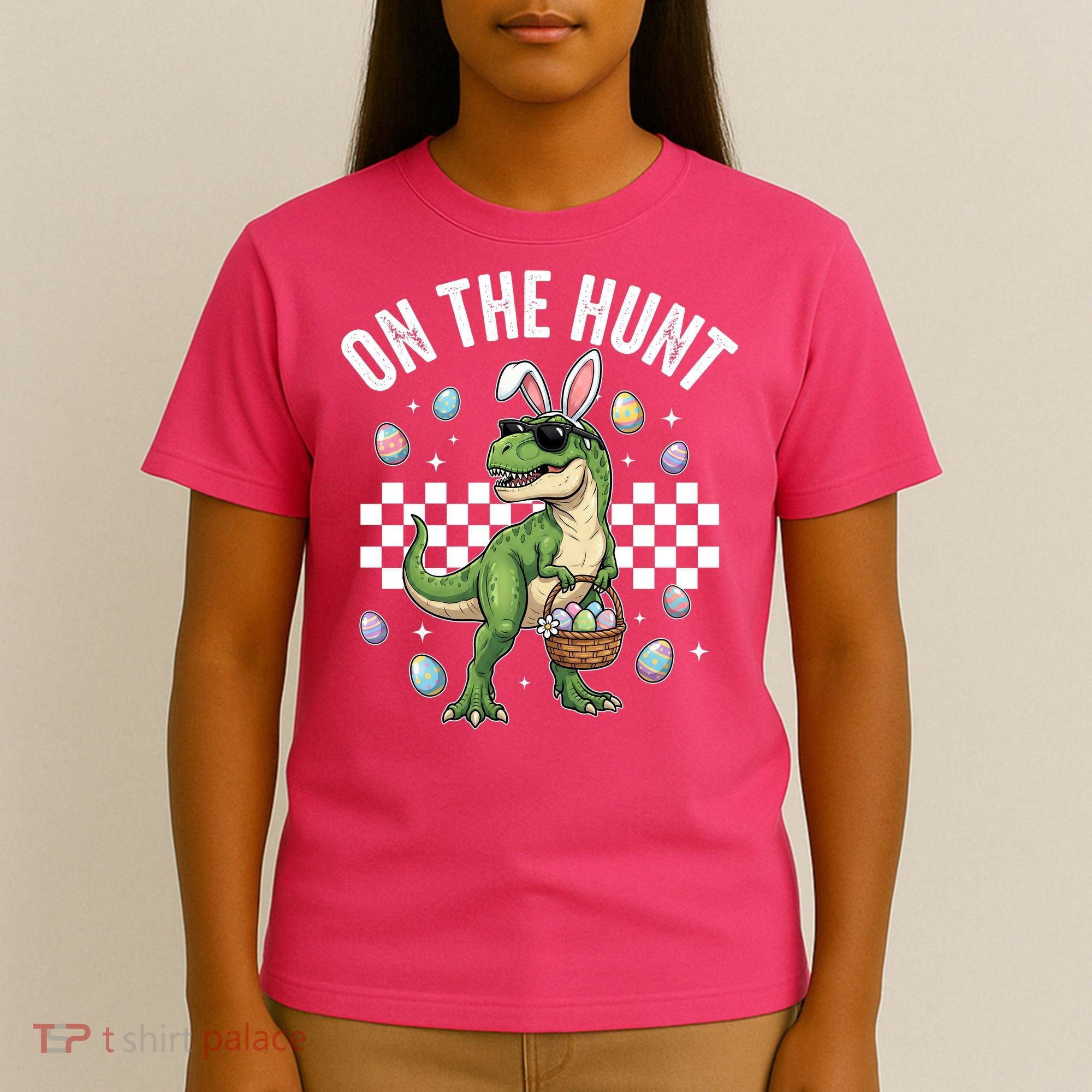 Easter On The Hunt Bunny Ears T-Rex Dinosaur  T-Shirt