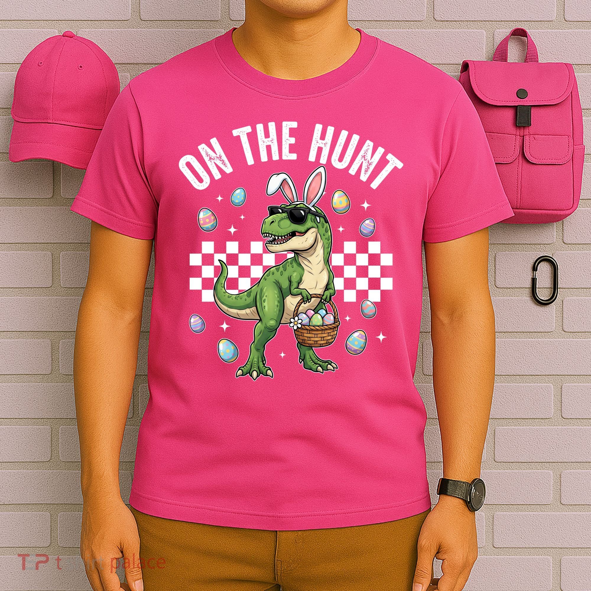 Easter On The Hunt Bunny Ears T-Rex Dinosaur  T-Shirt