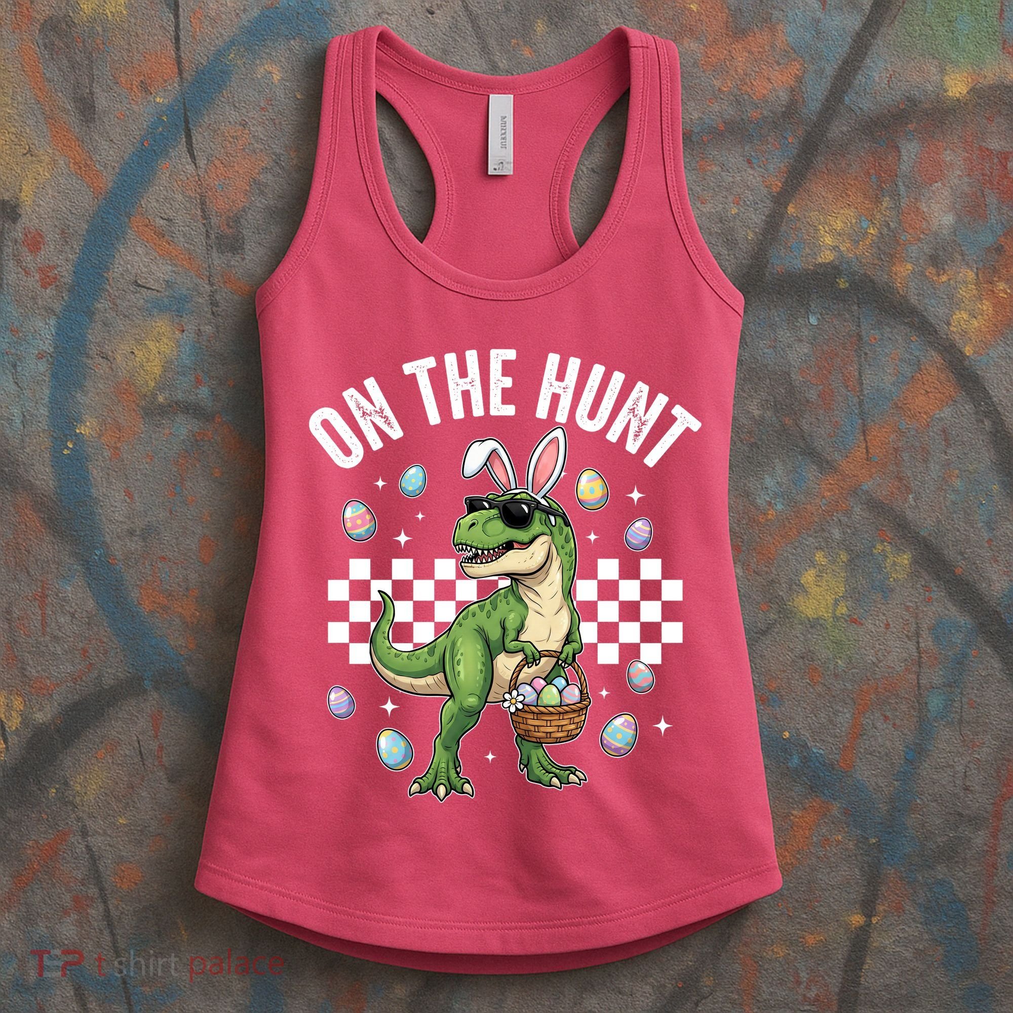 Easter On The Hunt Bunny Ears T-Rex Dinosaur  Women's Tank Top