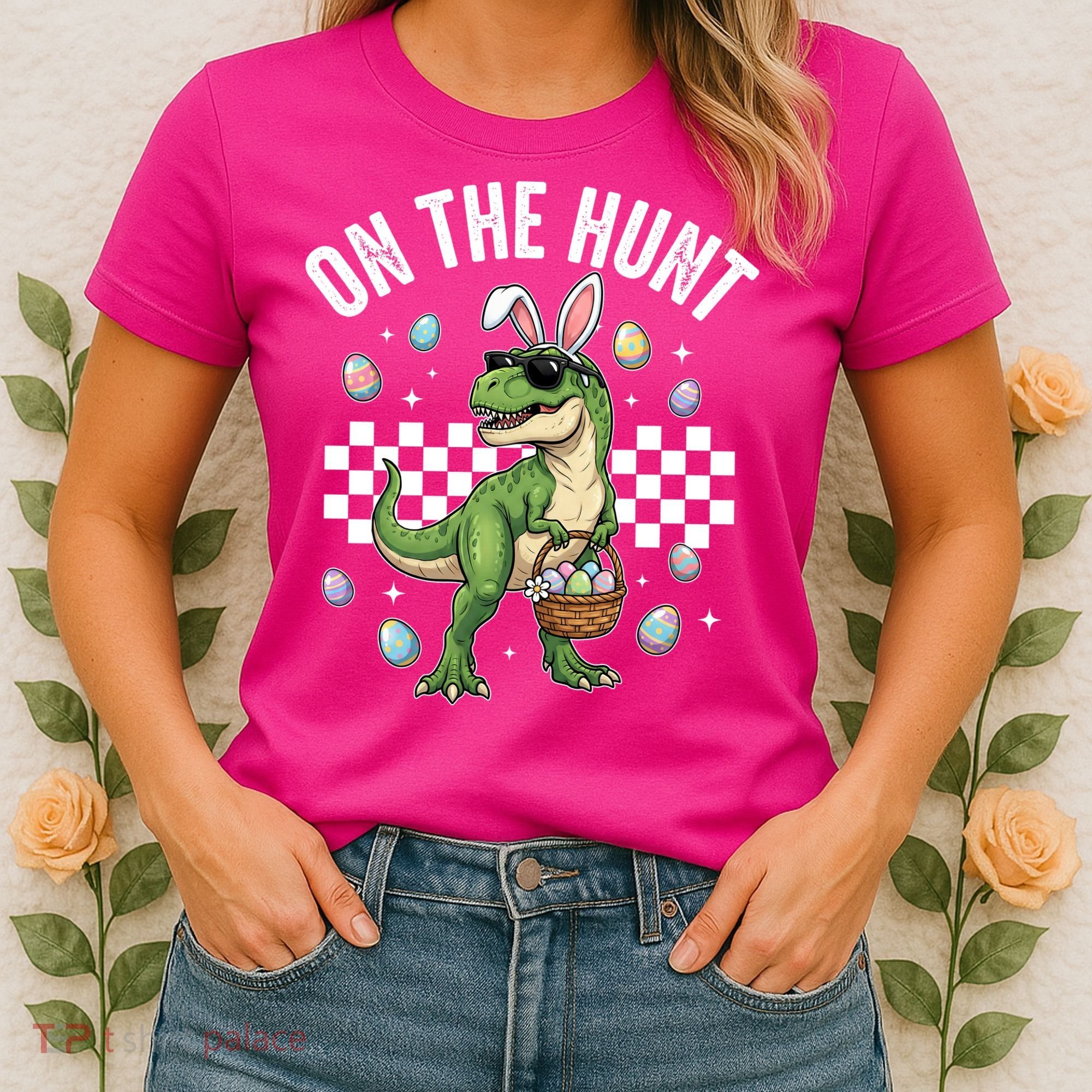 Easter On The Hunt Bunny Ears T-Rex Dinosaur  Women's T-Shirt