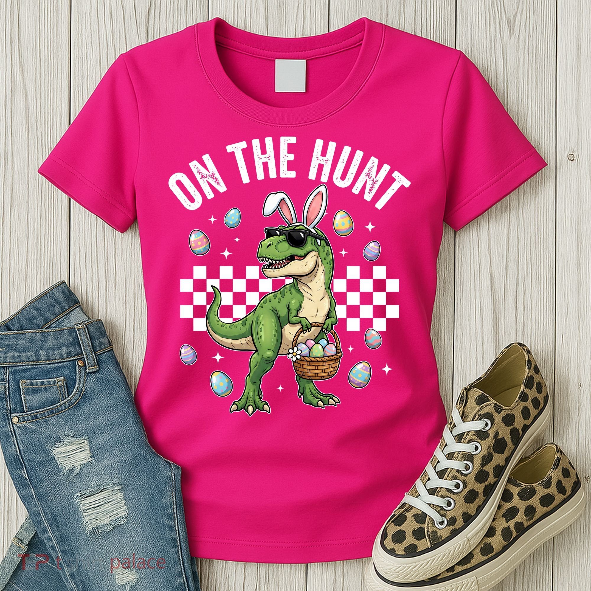 Easter On The Hunt Bunny Ears T-Rex Dinosaur  Women's T-Shirt