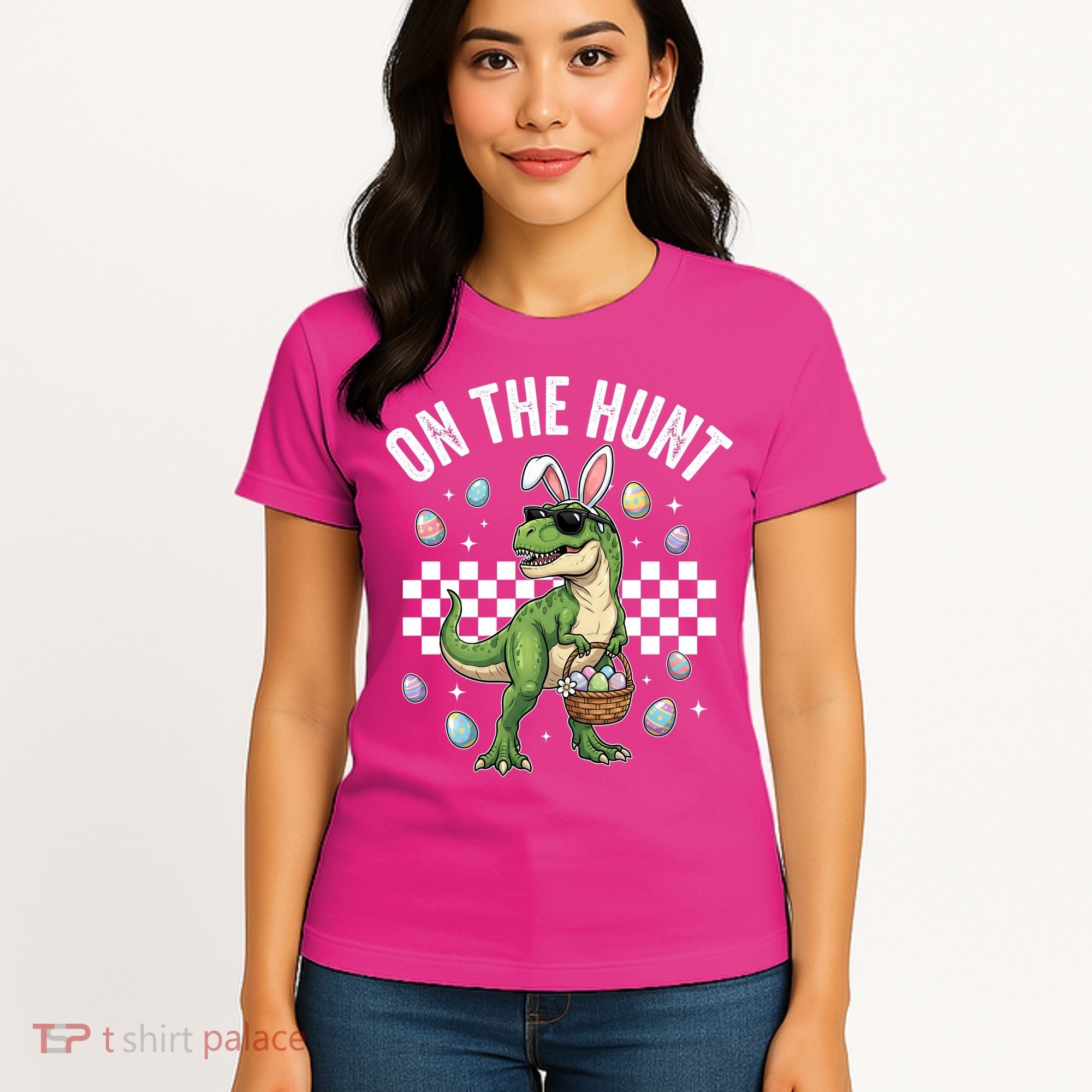 Easter On The Hunt Bunny Ears T-Rex Dinosaur  Women's T-Shirt