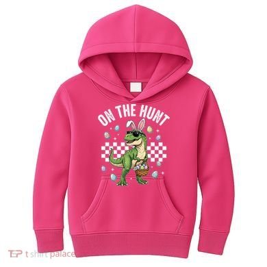 Easter On The Hunt Bunny Ears T-Rex Dinosaur  Kids Hoodie