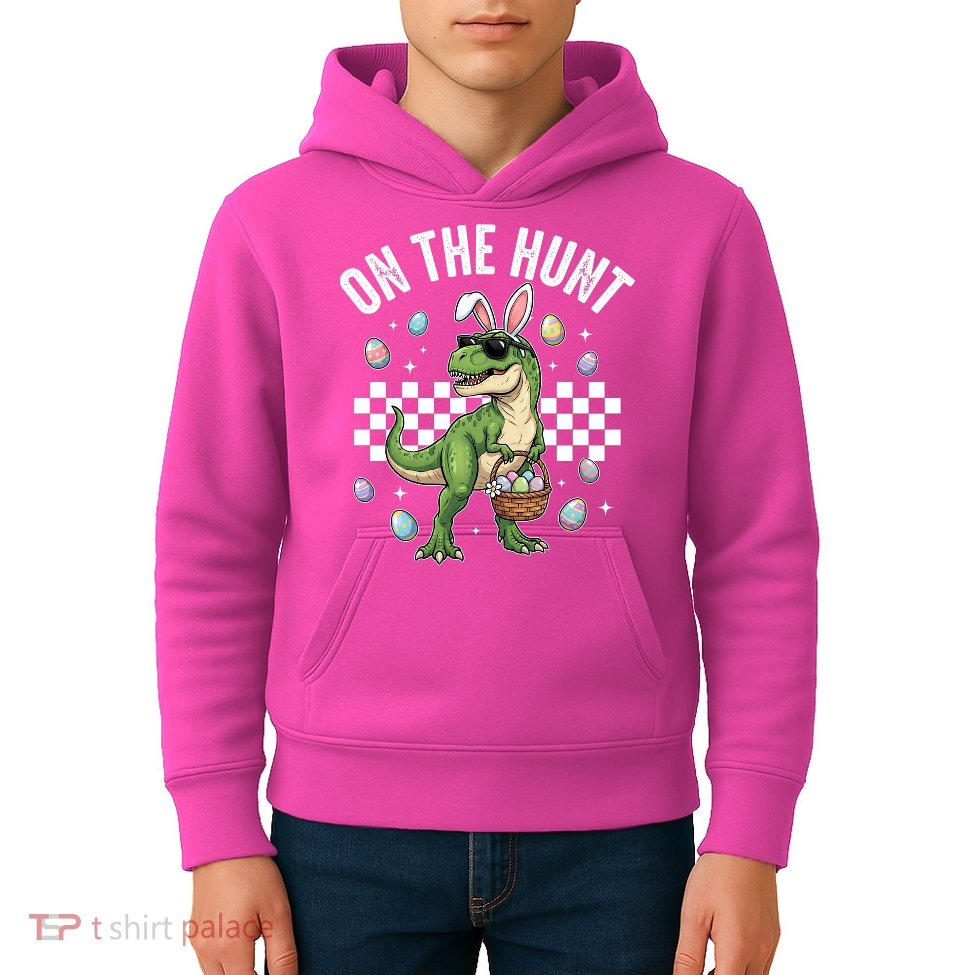Easter On The Hunt Bunny Ears T-Rex Dinosaur  Kids Hoodie