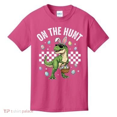 Easter On The Hunt Bunny Ears T-Rex Dinosaur  Kids T-Shirt