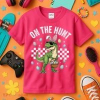 Easter On The Hunt Bunny Ears T-Rex Dinosaur  Kids T-Shirt thumb 3