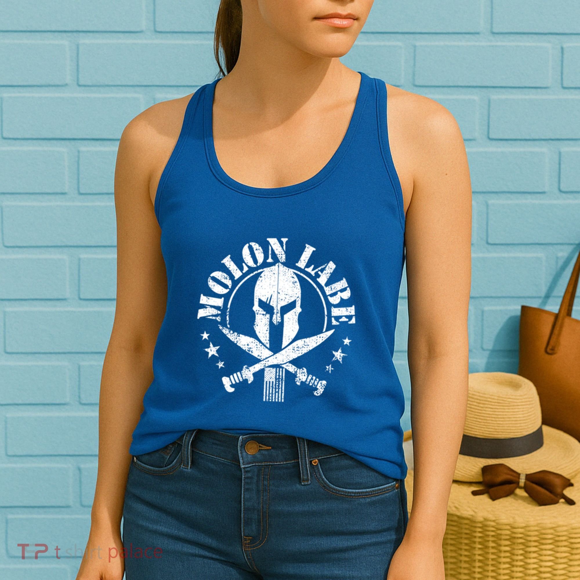 Epic Patriotic American Flag Molon Labe Spartan Military Funny Gift Women's Tank Top