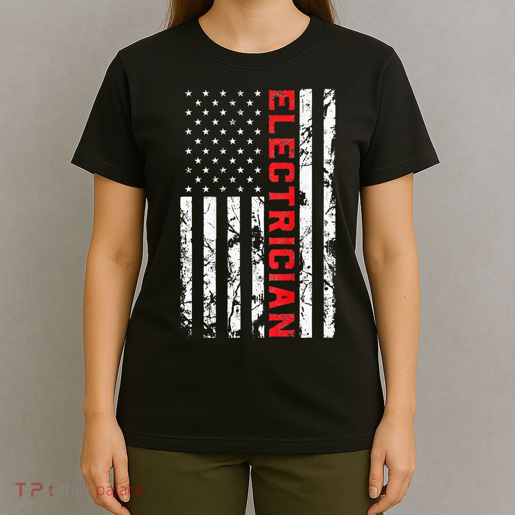 Electrician Patriotic American flag electrician father day T-Shirt