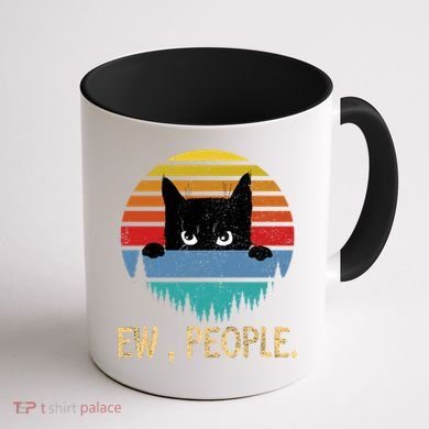 Ew People Black Cat Vintage Retro – Funny Cat Gift Coffee Mug back